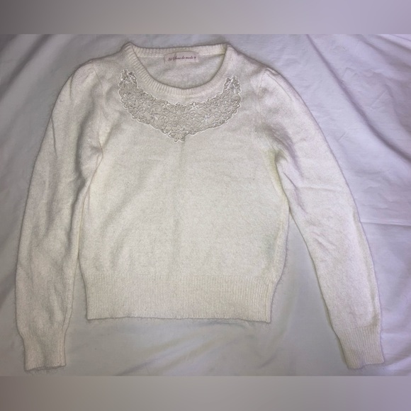31 Sons De Mode Demodé Angora Mix Fuzzy Sweater Ivory Lace Collar Japan Size 36 - Picture 1 of 5